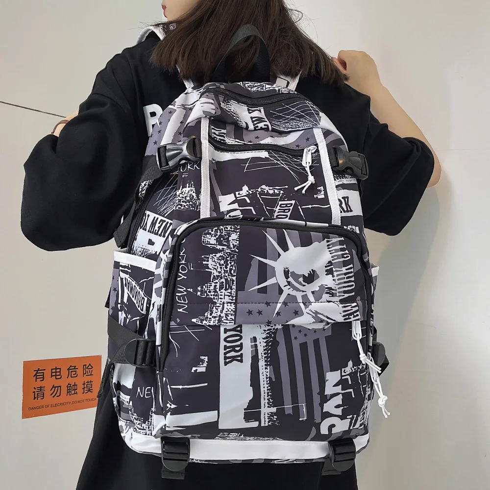 

Harajuku Girls Men's Schoolbags Women's Graffiti Print Men's Backpacks Women's Men's Bags Nylon Women's Fashion Laptop Backpack