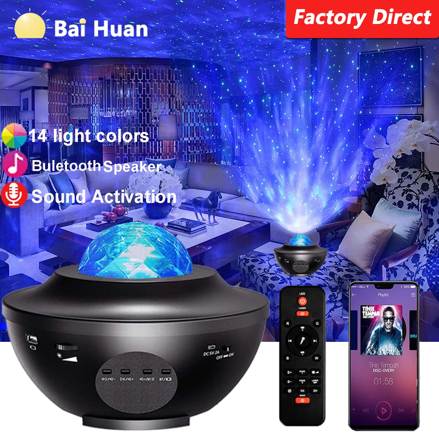 Led Starry Sky Star Galaxy Projector Night Light Built-in Bluetooth-Speaker For Home Bedroom Decoration Child Kids Present