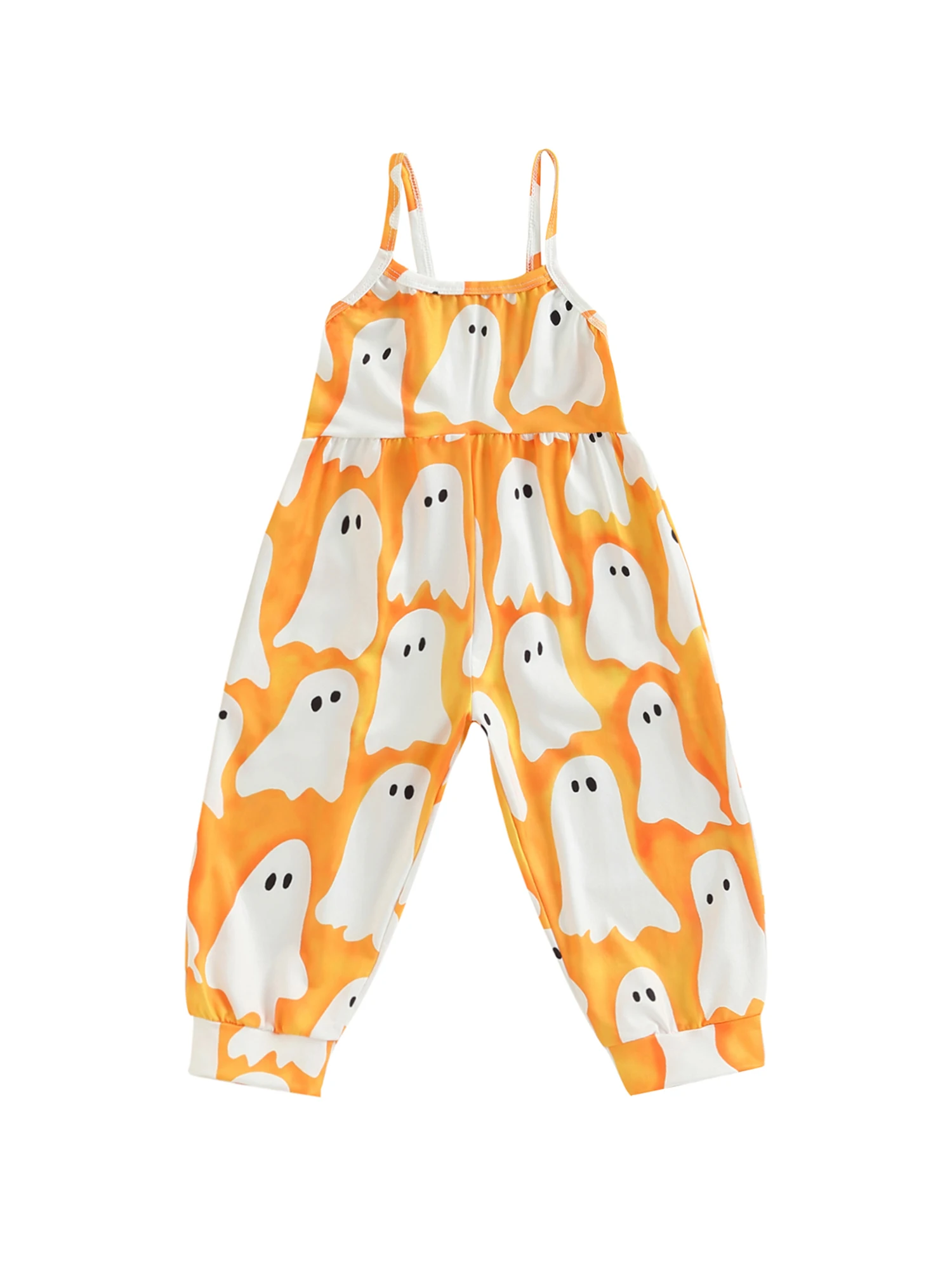 

Toddler Kids Girls Halloween Romper Ghost Cartoon Cat Pumpkin Print Sleeveless Sling Jumpsuit Clothes