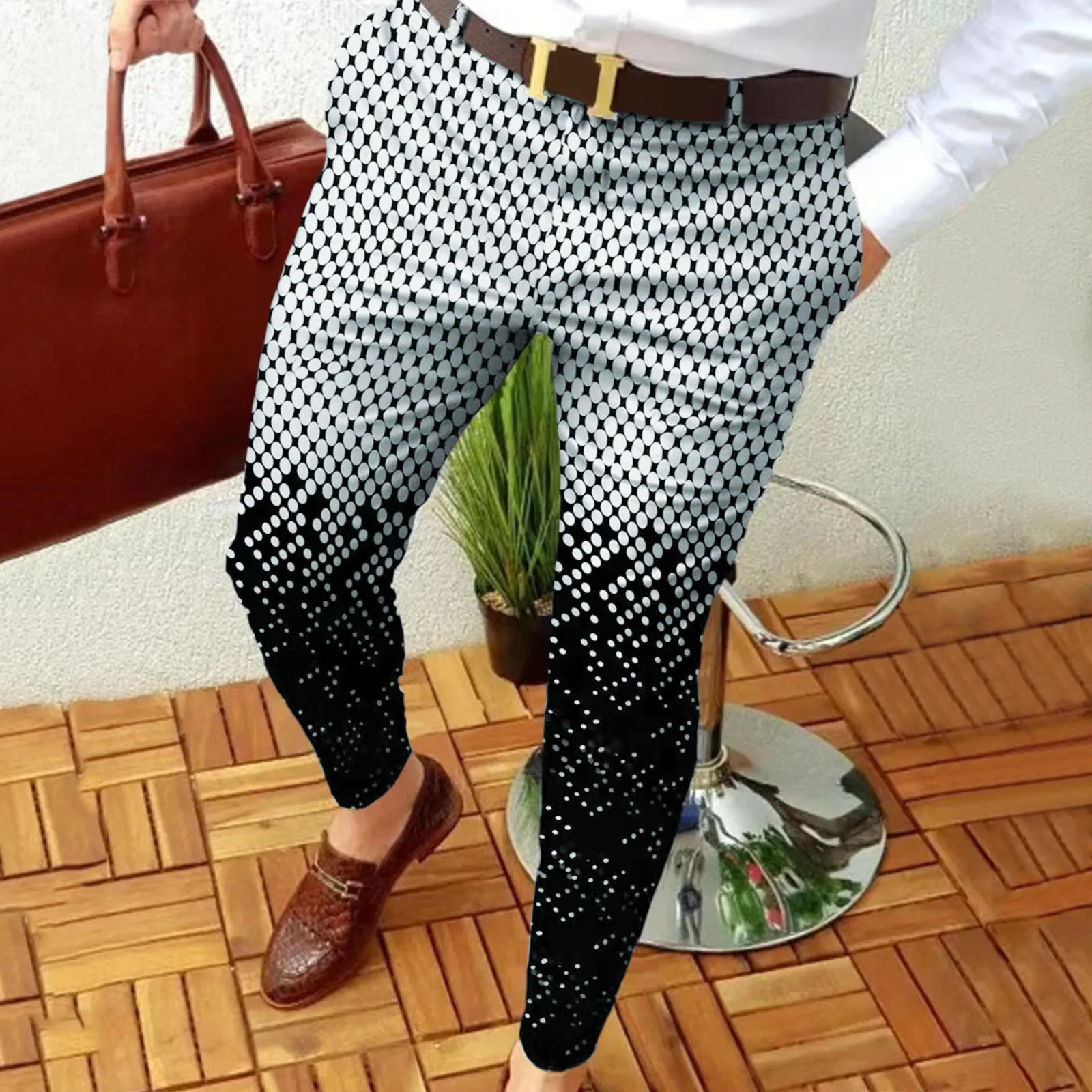 

Men Slim Fit Print Zipper Button Trousers Suit Pants Male Casual Fashion Long Pants Open Leg Pants Boy Apparel