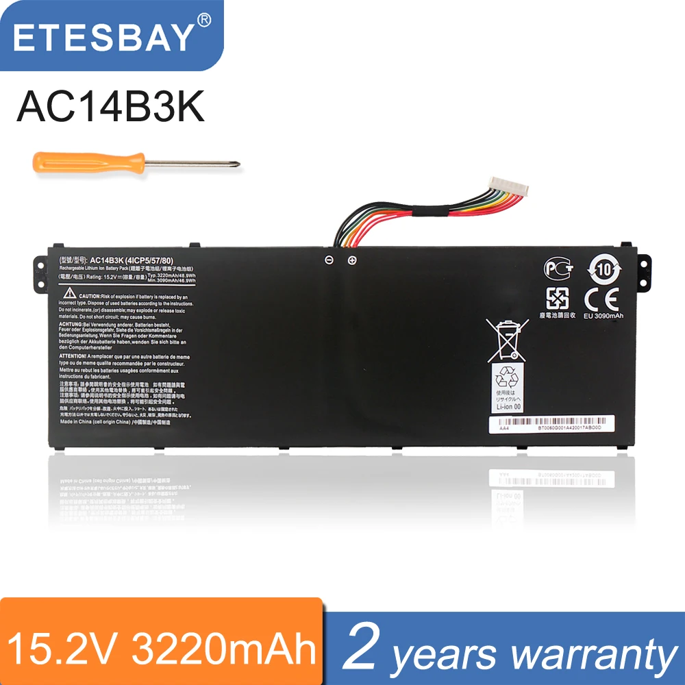 

ETESBAY AC14B3K Laptop Battery For Acer Aspire R5-571T R5-571TG S14 CB3-511 Swift 3 SF314-51 R 11 R3-131T S14 15.2V 3220mAh