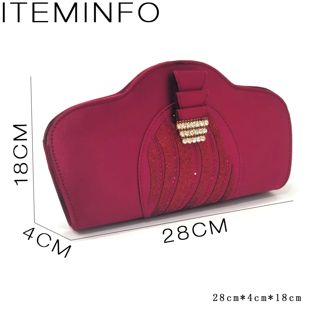 Venus Chan 2023 Elegant Chunky Wedges High Heels for Ladies Wine Color Rhinestone Striped Shiny PatchBag and Shoes Matching Set