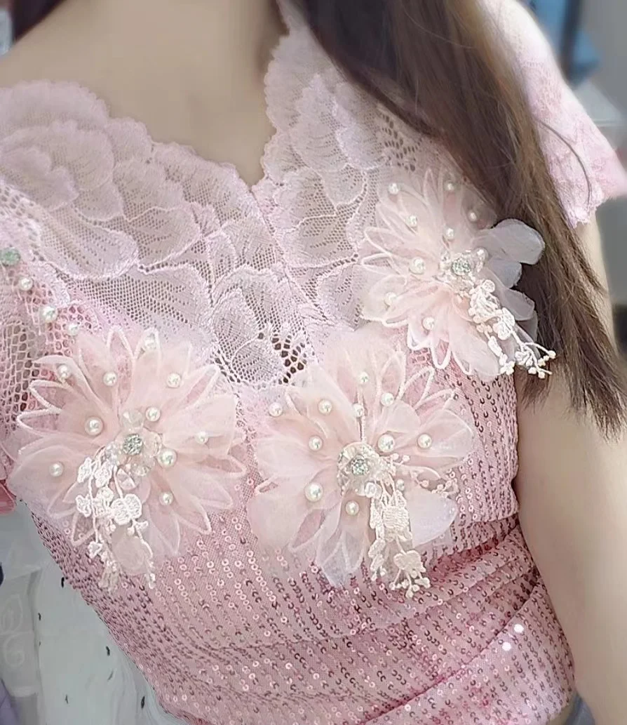 Розовая кружевная футболка NoEnName_Null