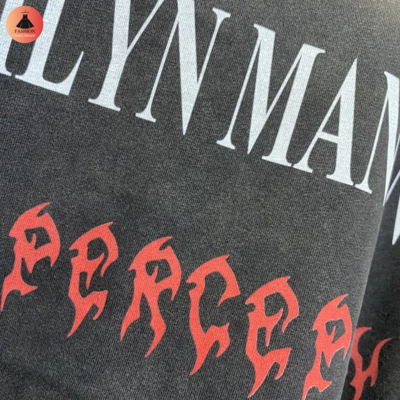 Мужская женская футболка с круглым вырезом 1:1 Мэрилин Мэнсон мотая винтажная