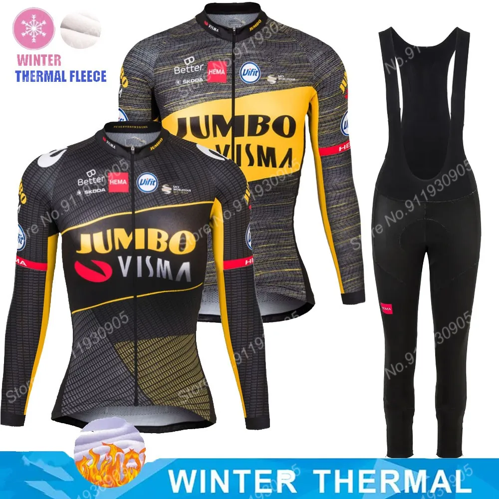 

2022 Winter Jumbo Visma Women Team Cycling Jersey Set Clothing Suit Long Sleeve MTB Bike Road Pants Bib Ropa Maillot Ciclismo