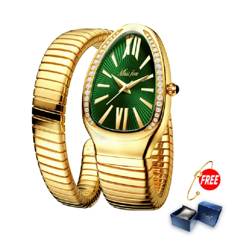 

MISSFOX New Women Quartz Watches Business Fashion Waterproof Ladies Wrist Watch Gold Snake Stainless Steel Women Clocks