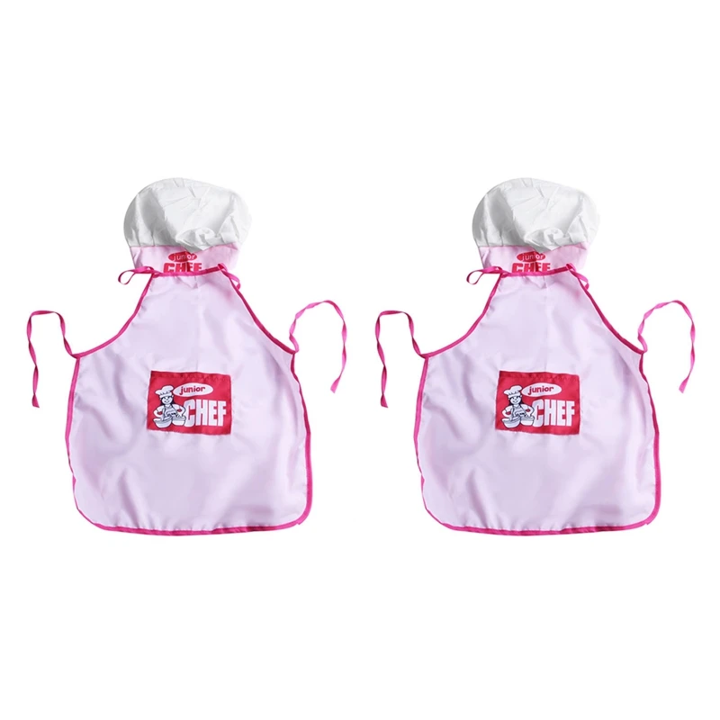 

2X Childs Kids Chef Hat Apron Cooking Baking Boy Girl Chefs Junior Gift (Pink)