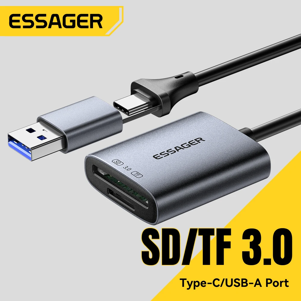 Фото Устройство для чтения карт памяти Essager SD4.0 312 МБ/с, адаптер USB Type-C для карт памяти SD, MicroSD, TF для ноутбуков, ПК, iPhone, Huawei, MacBook, Windows №1