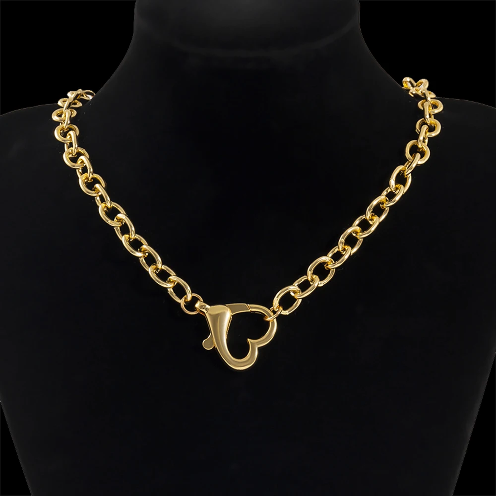 

KunJoe 2022 New Vintage Hollow Heart Shape Lobster Clasp Charms Necklaces Link Chain for Jewelry Women Men Girls Street Collar