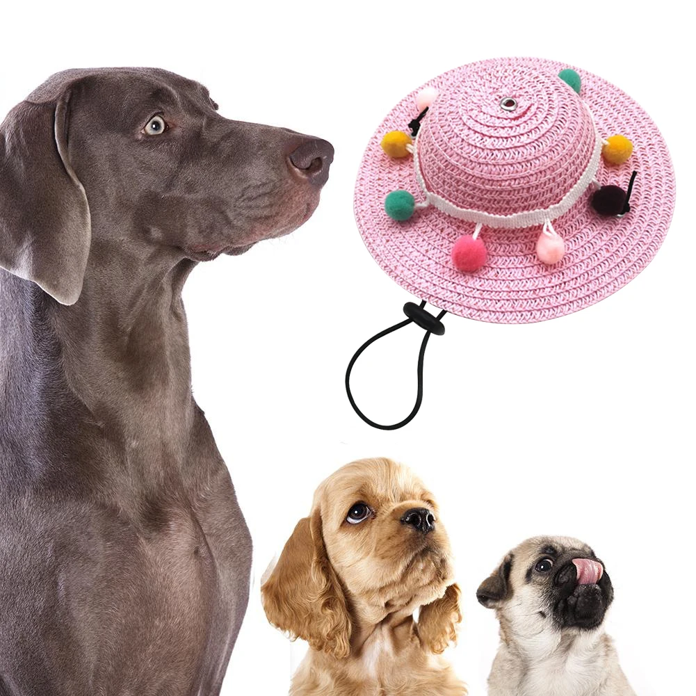 

Colorful Adjustable Dog Straw Cool Sun Hats Puppy Pet Cat Costume Pet Supplies Breathable Quick-Drying Beach Hat
