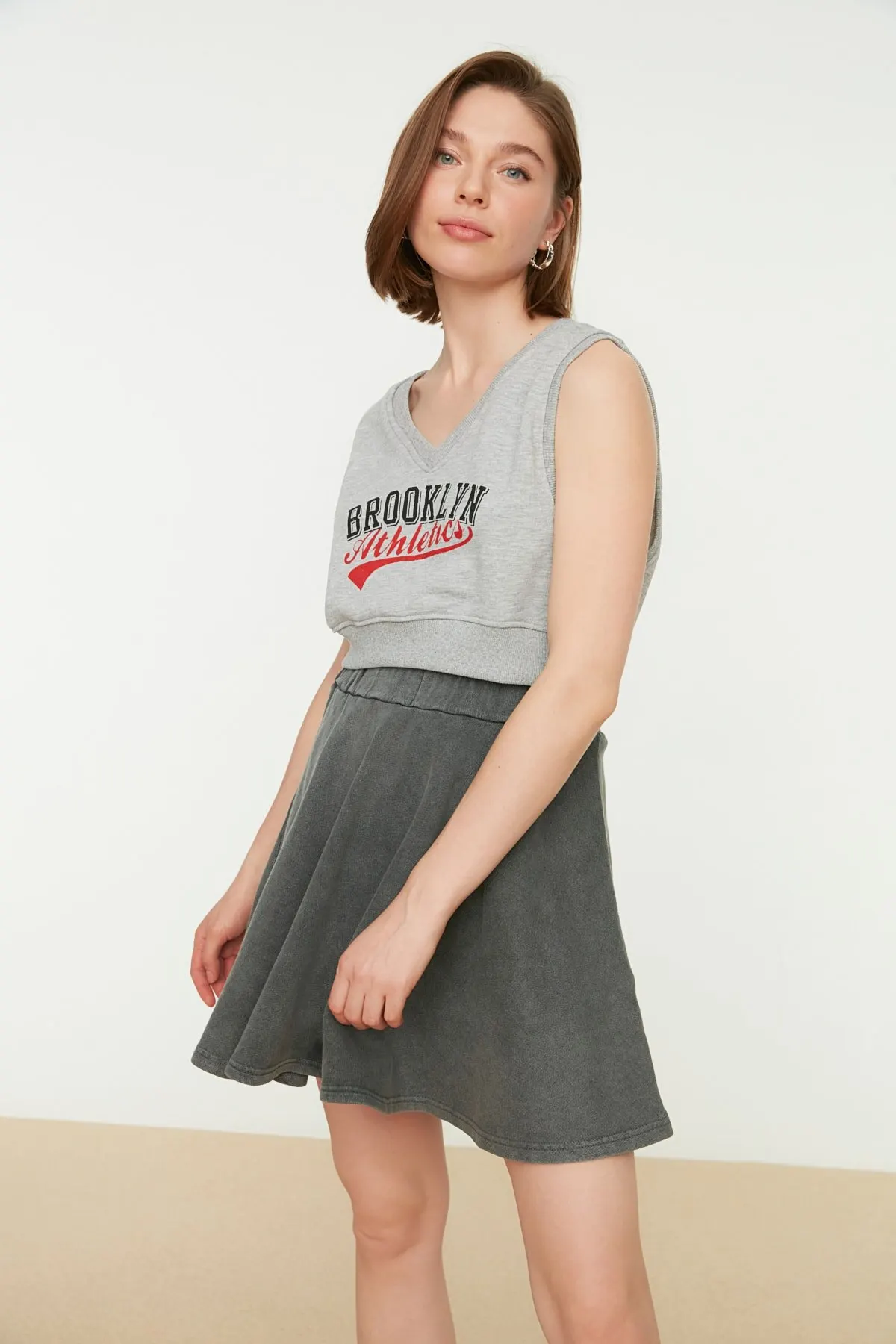 

Women's Skirt antalite Washed Mini Thin Knitted Skirt Summer Fashion Casual Short Sleeve Elegant Skirt