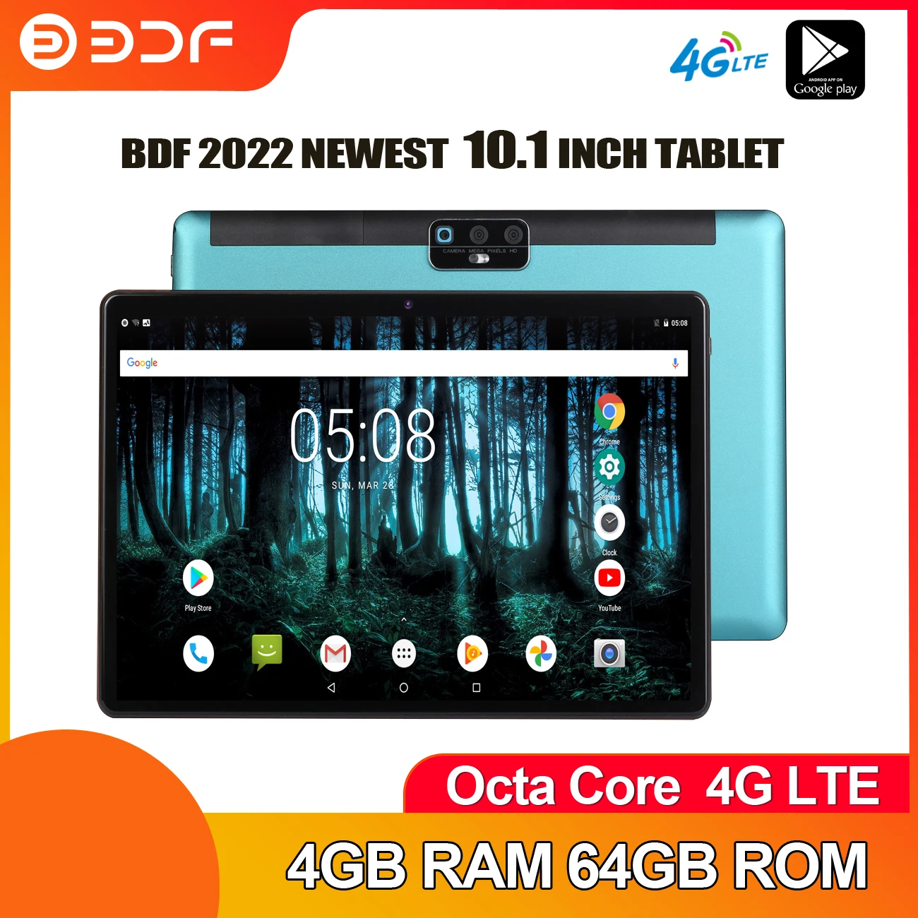 

BDF 2022 New 10.1 Inch Octa Core Android 9.0 Tablet Pc 4GB RAM 64GB ROM Tablet Dual SIM Cards 3G Phone Call GPS WiFi Tablets