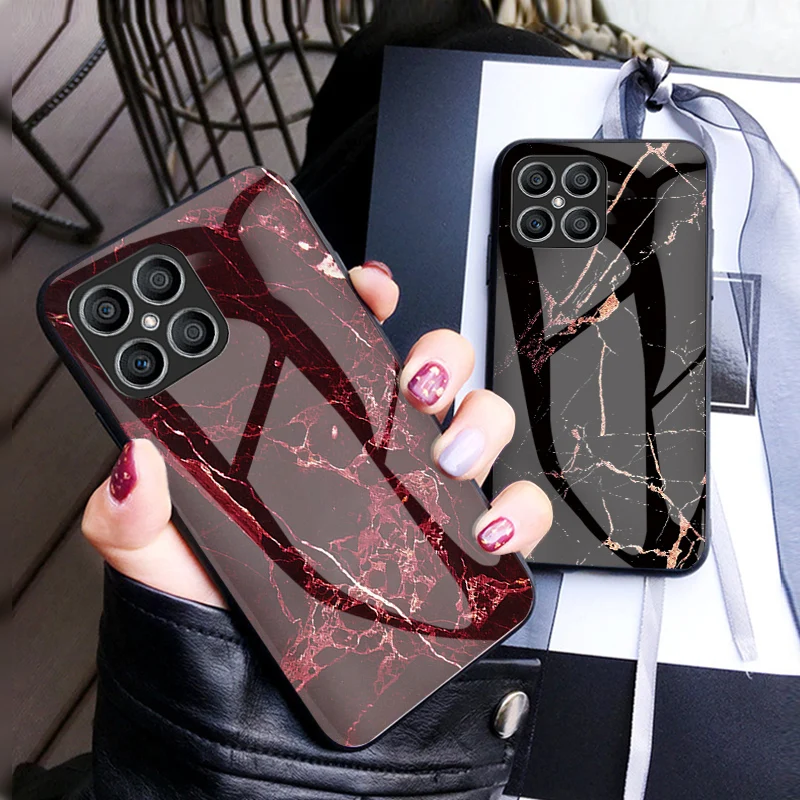 

Honor X7a X8a X9a Magic5 Lite 2023 Luxury Case for Huawei Honor Magic4 Lite Emboss Marble Frame Hard Back Cover Honor X7 A X8 X9