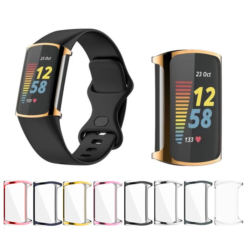Защитная пленка для экрана, совместимая с Fitbit Charge 5 (не для зарядки 4/3), чехол-бампер из ТПУ с покрытием, бампер для зарядки 5 часов