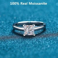 certified princess moissanite engagement ring 1ct 2ct colorless vvs diamond bridal proposal rings sterling silver weddig band