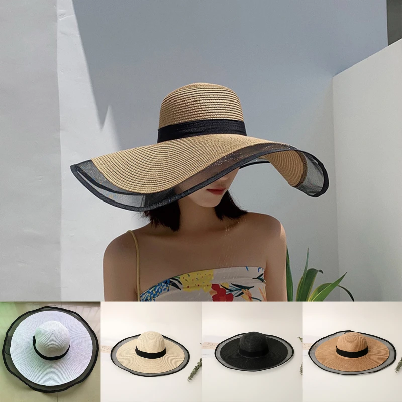 

Summer Big Brim Hat Temperament Organza Fisherman Hat Female Summer Thin Sunshade Sunscreen Straw Hat Beach Holiday Sun Hat