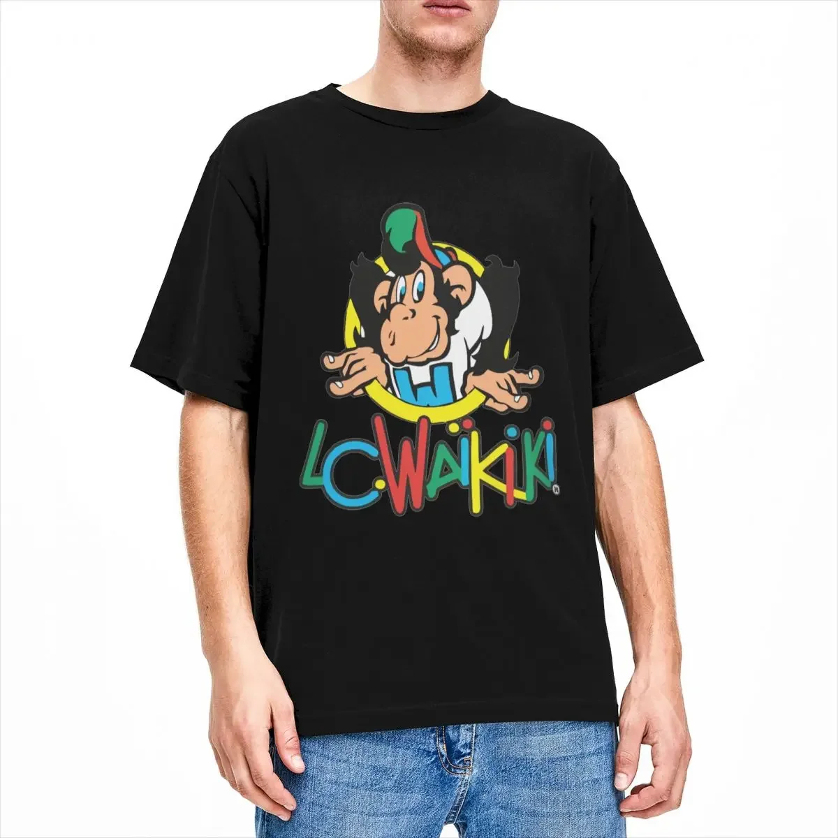 Lc Waikiki Singe Monkey Мультяшная футболка Merch Мужчины Женщины 100% хлопок Crazy Crew Neck Футболка