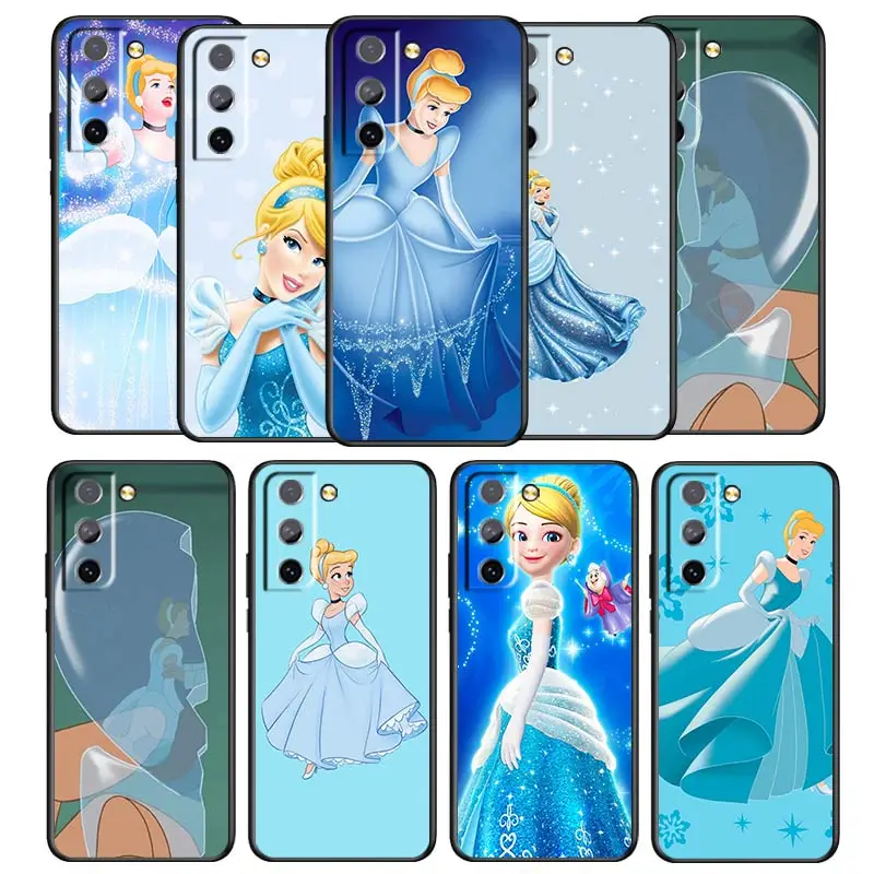 011-Cute cinderella Phone Case For Samsung Galaxy S22 S21 S20 S10 S10e S9 S8 S7 PRO Ultra Plus FE Lite Black luxury Silicone