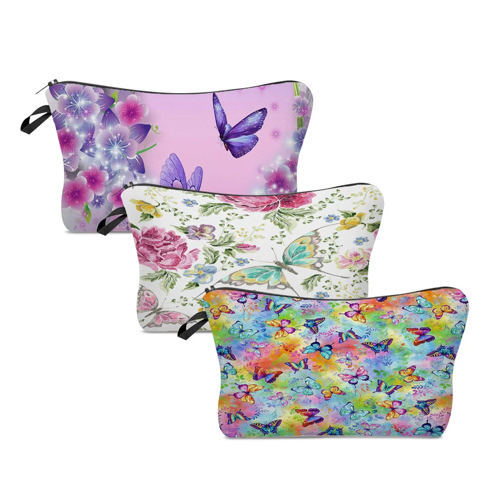 

Women Portable Cosmetic Bags Butterfly Print Wash Bag Pouch Travel Storage Zip Toiletries Organizer Female Pocket Money Bag