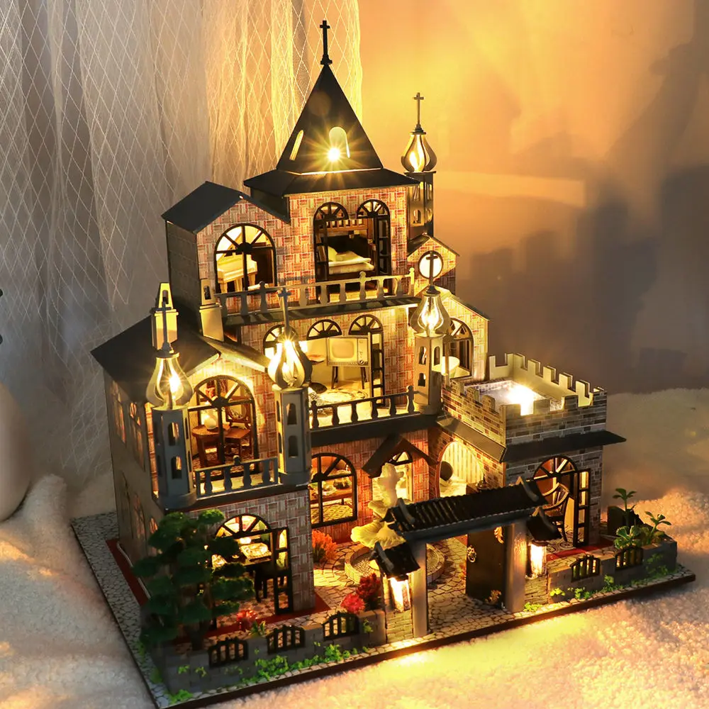 diy wooden doll house kit miniature with furniture light casa european villa dollhouse toys roombox for adults christmas gifts free global shipping