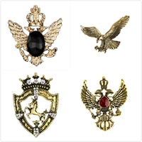 vintage crystal rhinestone small animal crown brooches eagle snake lion horse suit lapel pin badge for men accessories jewelry