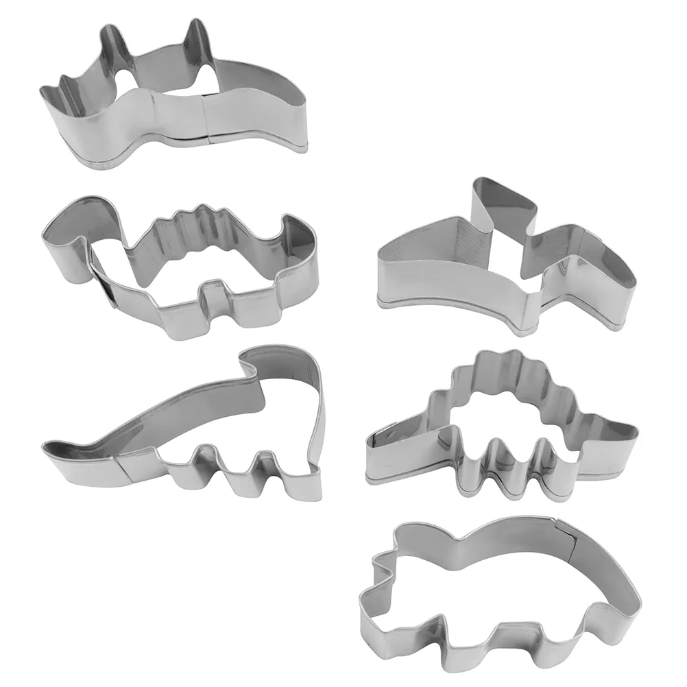 

6pcs Cookie Set for Kids Birthday Party Brontosaurus Triceratops Stegosaurus and Volcano Biscuit and Fondant Stainless Steel