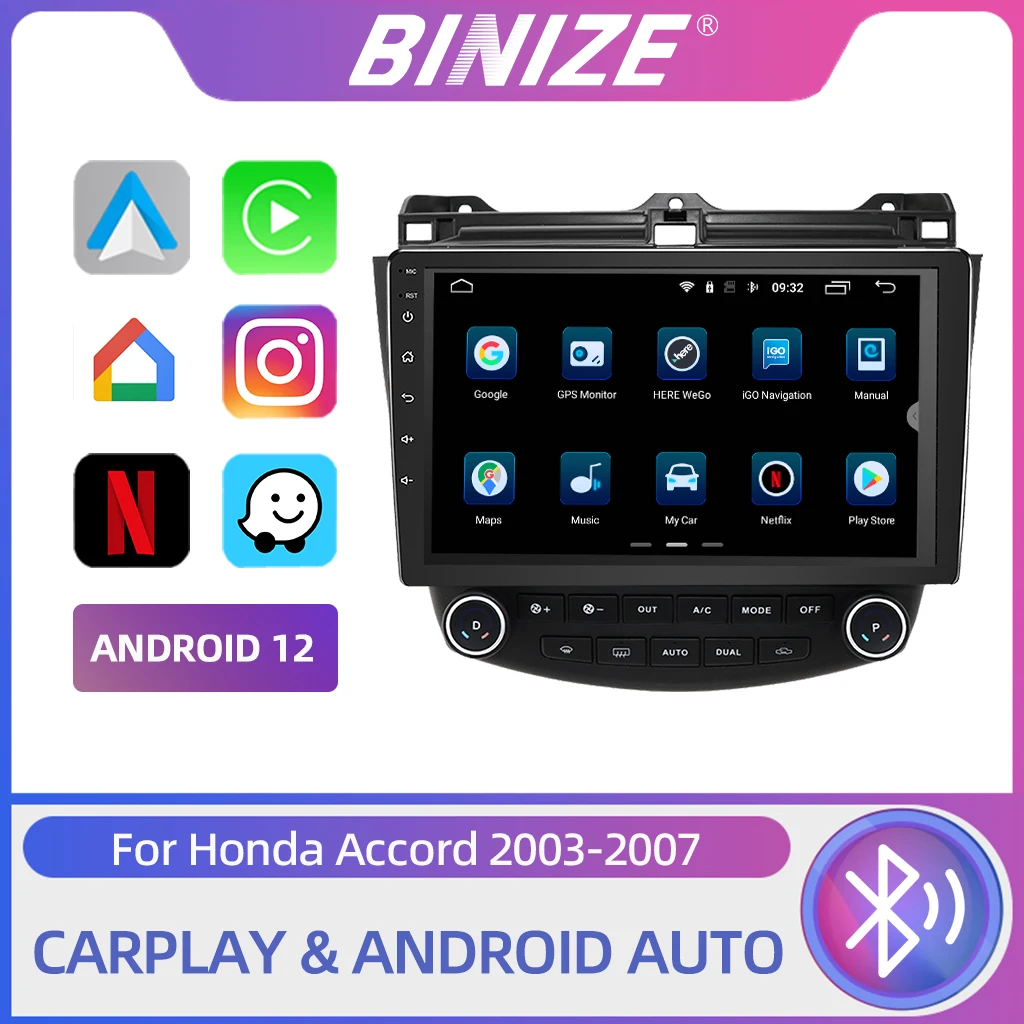 

Автомобильная стереосистема Binize Android 12 для Honda Accord 7th 2003-2007 с Carplay и Android, автомобильная Wi-Fi GPS-навигация, 10 дюймов, 2Din