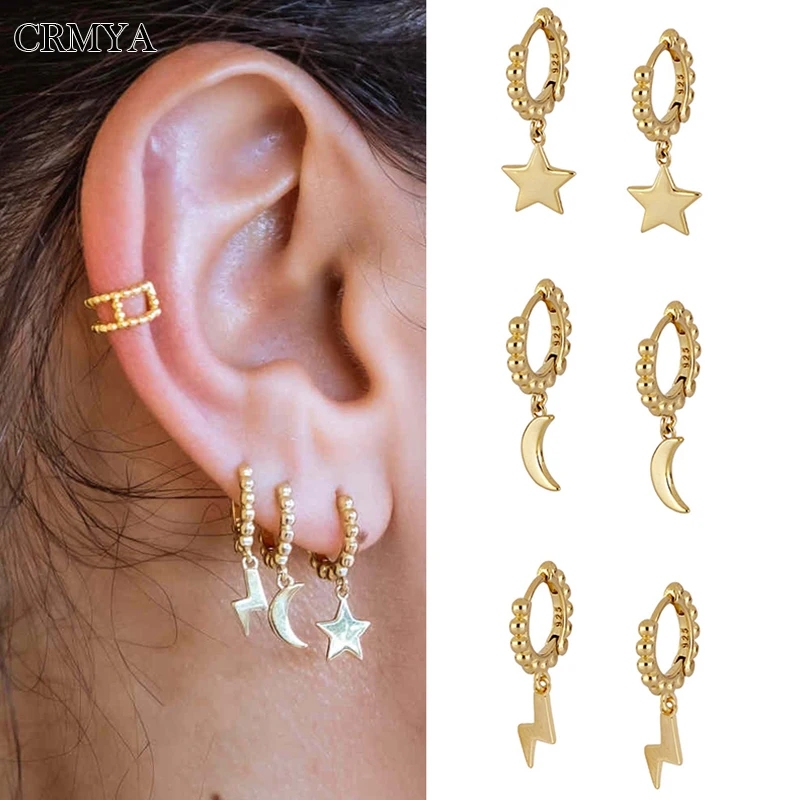 

CRMYA Gold Silver Plated Dangle Earrings for Women Piercing Star Moon Lightning Women's Drop Earrings 2022 Jewelry Wholesale