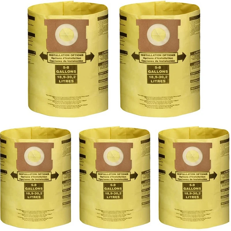 

5Pcs Is Suitable For Shopvac5-8Gallons Vacuum Cleaner Accessories Gallon Yellow Double-Layer Dust Bag