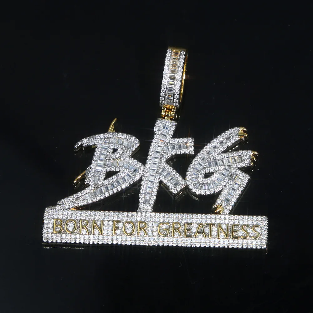 

Born For Greatness BFG Pendant Necklace For Men Two Tone Gold Color Iced Out Bling Hip Hop Rock Punk Male Jewelry