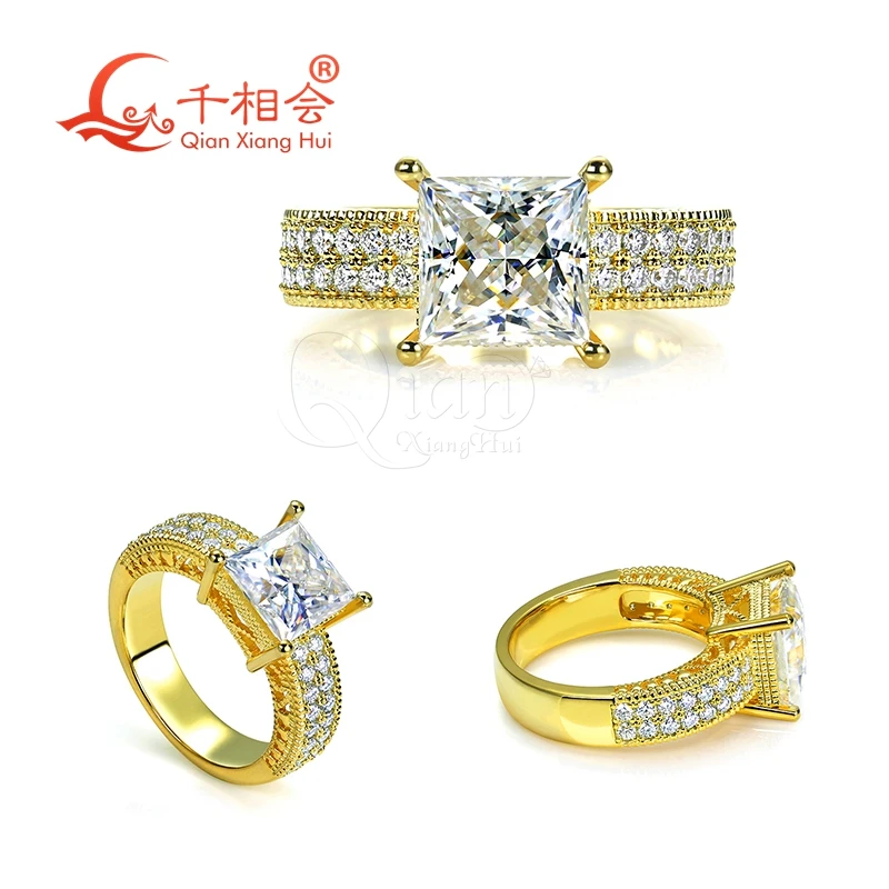 2ct 8mm square shape Sterling 925 Silver yellow gold half two rows band Moissanite Ring women Diamonds Male fine Jewelry gitf