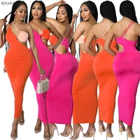 rstylish patchwork dresses for women 2022 sexy color block cut out sleeveless bodycon evening club party dress female clothing