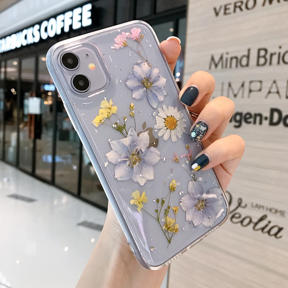 Flowers Painting Phone Case for IPhone 12 13 11 Pro Max X XR XS Max Transparent Cover for IPhone SE 2020 8 7 14 Plus Coque Funda