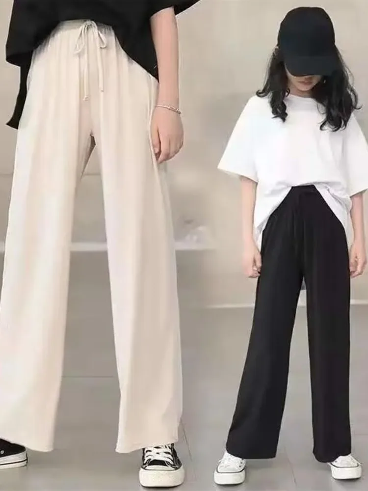 Брюки с широкими штанинами для девочек новинка летние драпированные прямые