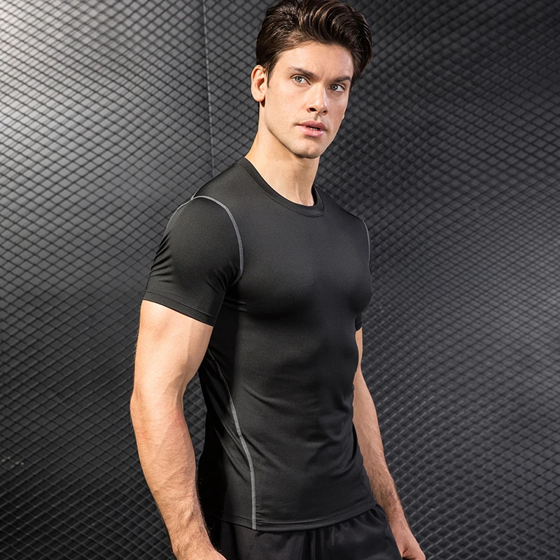 Men's Dry Short Sleeve Compression Shirts Sports Baselayer T-Shirts Athletic Workout Shirt Muscle Bodybuilding Fitness Tee Tops