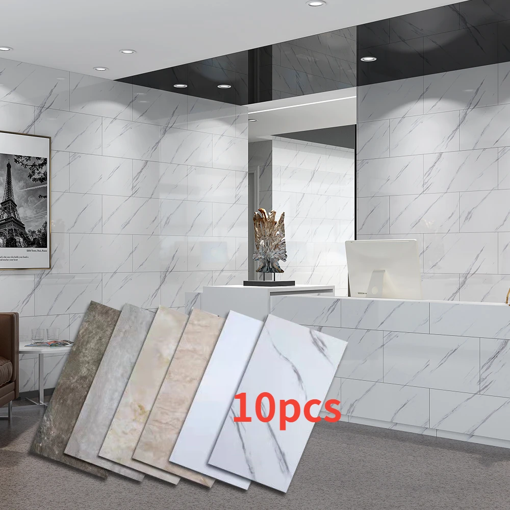 

10pcs Marble Tile Wall Stickers PVC Self Adhesive Waterproof Wallpaper Living Room Bedroom Bathroom Floor Background Wall Decor