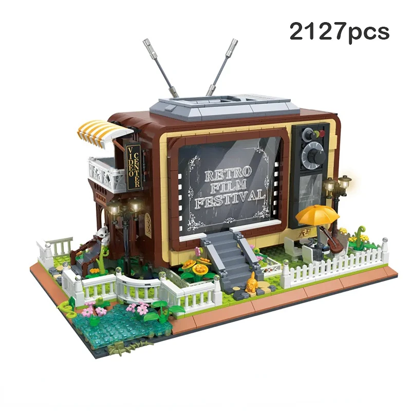 

3D Model Diamond Building Block Bricks Film and Television Center Retro TV Streetscape Creative Assembling Toy for Children