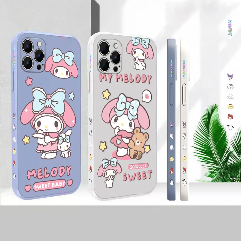 

Liquid Silicone Cover For Apple iPhone 14 13 12 11 Pro Max Mini 7 8 X XS XR SE Plus Anime Cute My Melody Phone Case Colour Funda