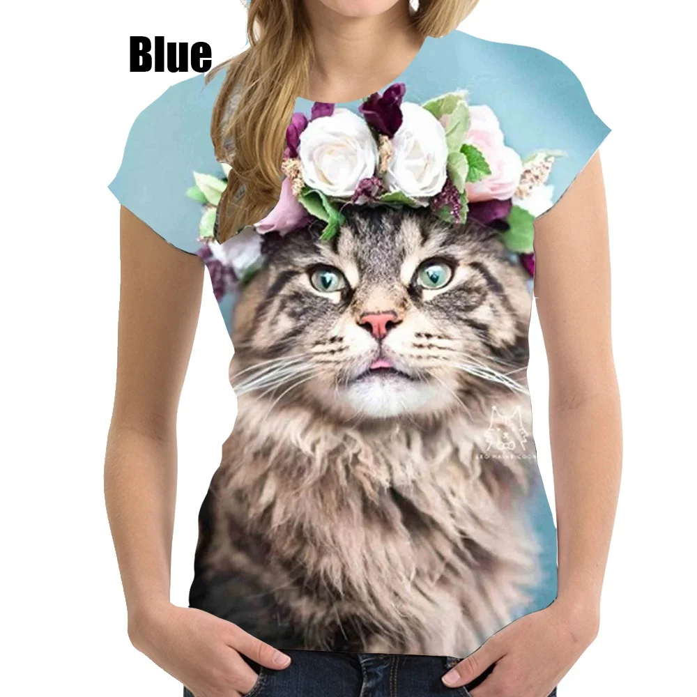 

Fashion 3D T Shirt Cute Cat Printed Women T Shirt Short Sleeved Soft Comfort Top Tees