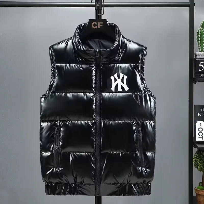 

2023 autumn and winter new bright face down cotton vest men's sleeveless warm vest casual fashion slim-fit plus size coat