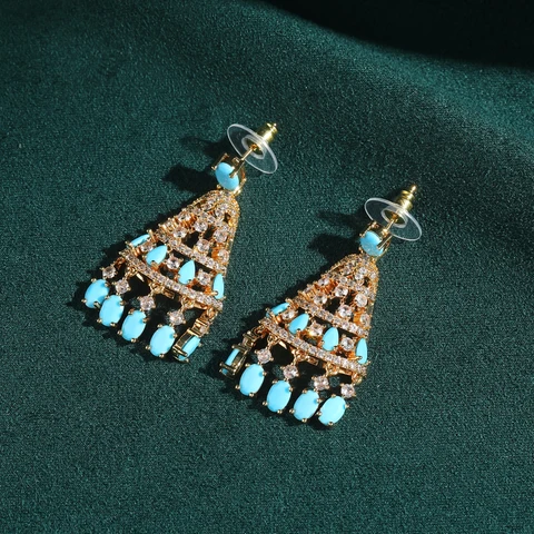 Золотые серьги-капельки STALAIT с синим камнем