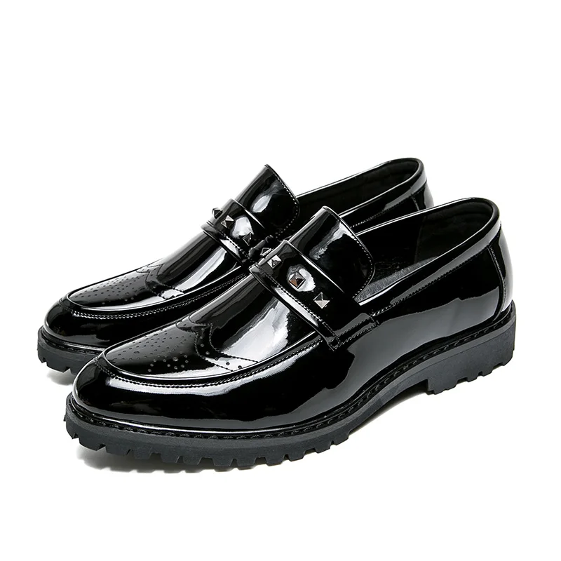 

women's luxury fashion evening prom dress patent leather rivets shoes slip-on driving shoe black tide breathable brogue loafers