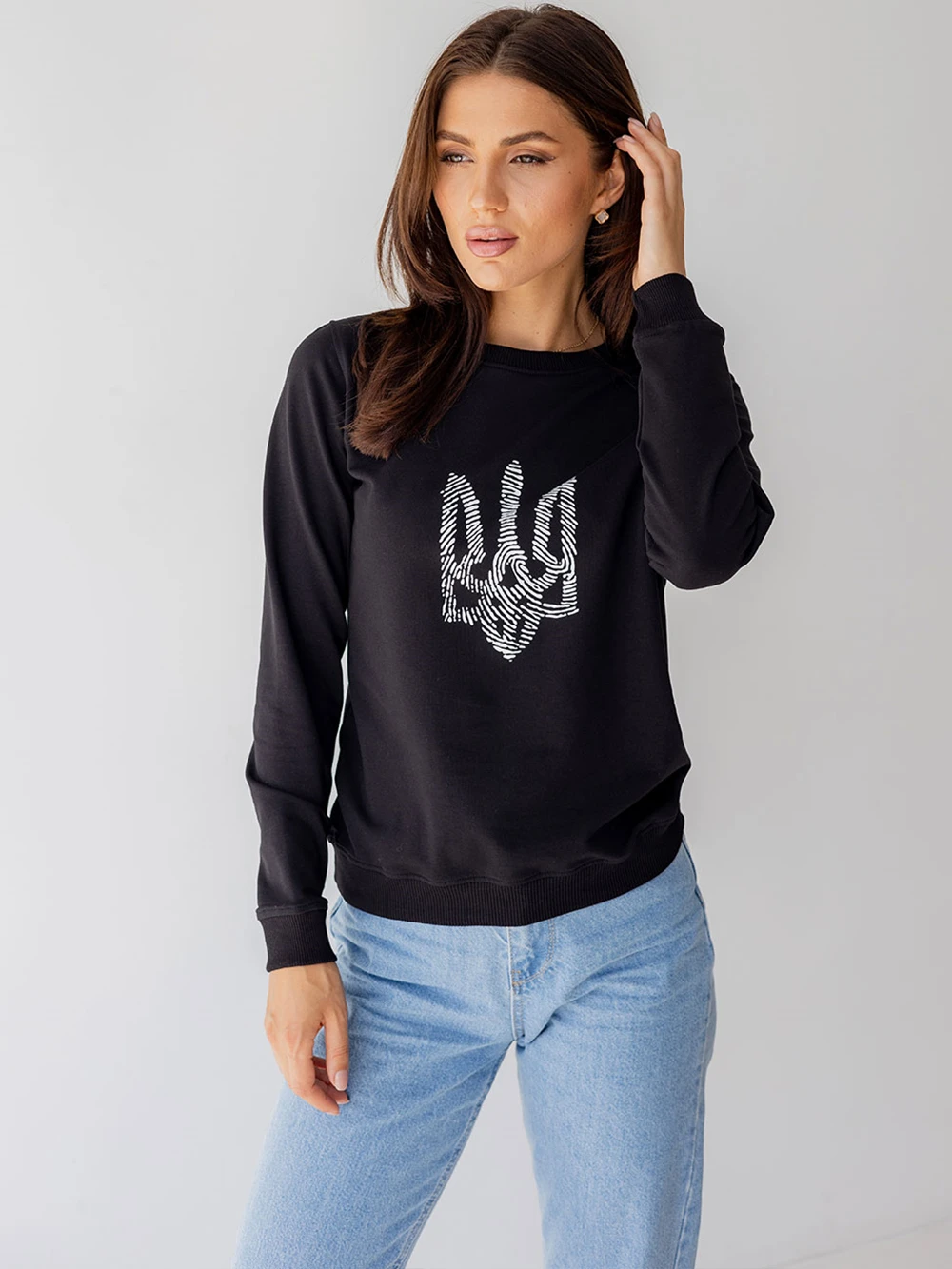 Мужская вязаная толстовка с патриотическим принтом трезубец осенний стиль