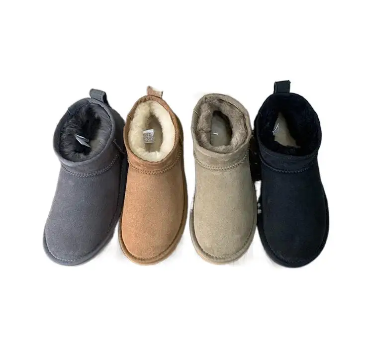

Natural Wool Fur Lined Ankle Snow Boots New 2022 Style Basic Flat Warm Short Mini Shoes Women Sheepskin Waterproof 35 - 44