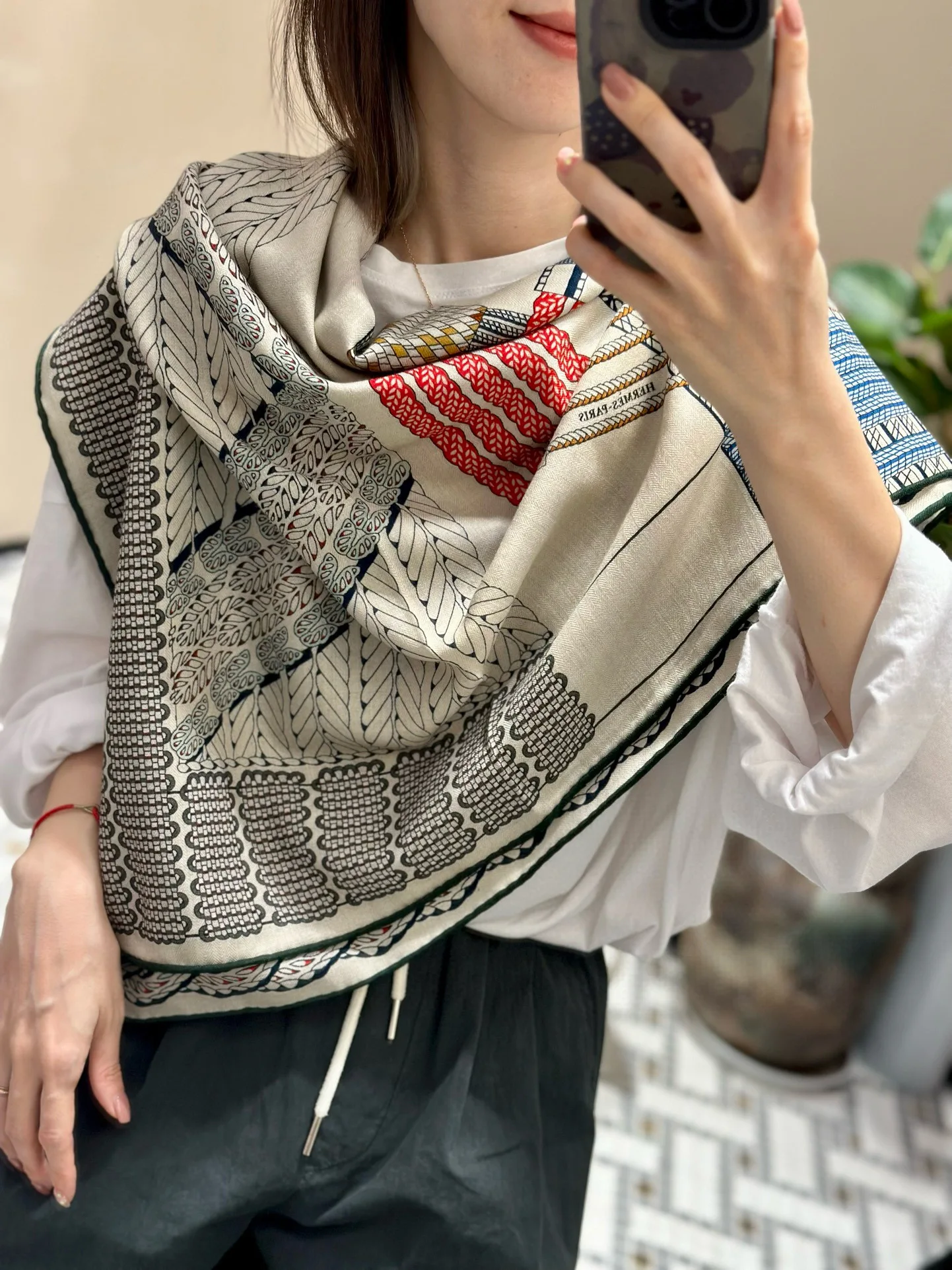 Роскошный брендовый кашемировый шелковый шарф Tressage шаль из пашмины с принтом