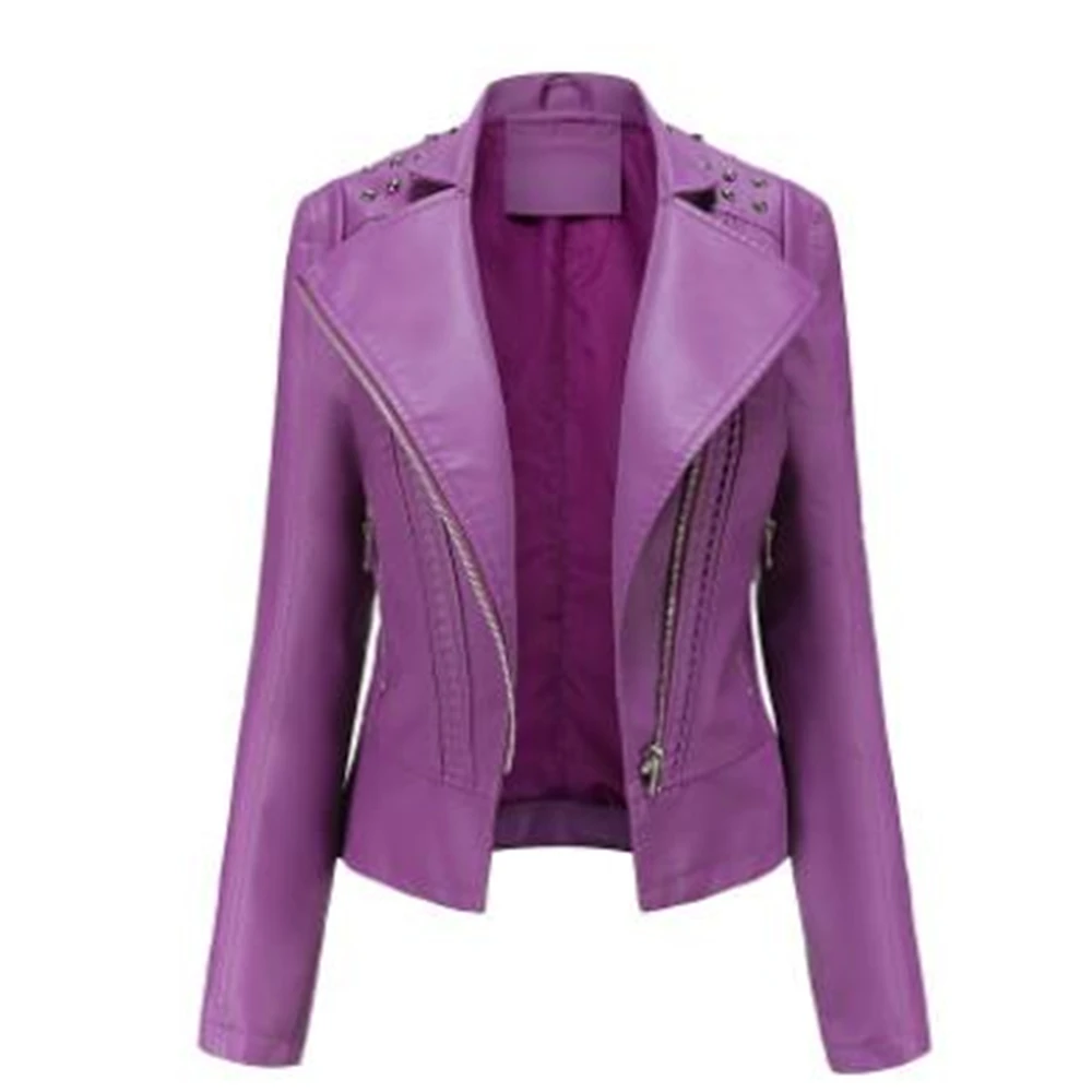 

High Quality 2024 Spring Winter Female Black PU Leather Loose Turn-down Collar Zipper Fashion New Women's Wild locomotive Jacket