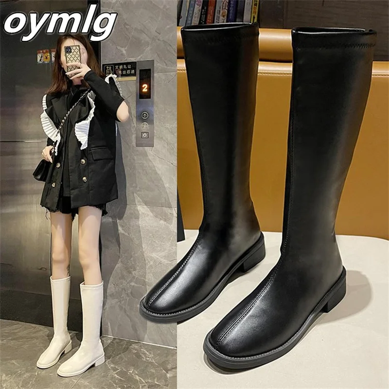 

Off-white long boots women's knee-high boots autumn and winter plus velvet thin long barrel rear zipper boots
