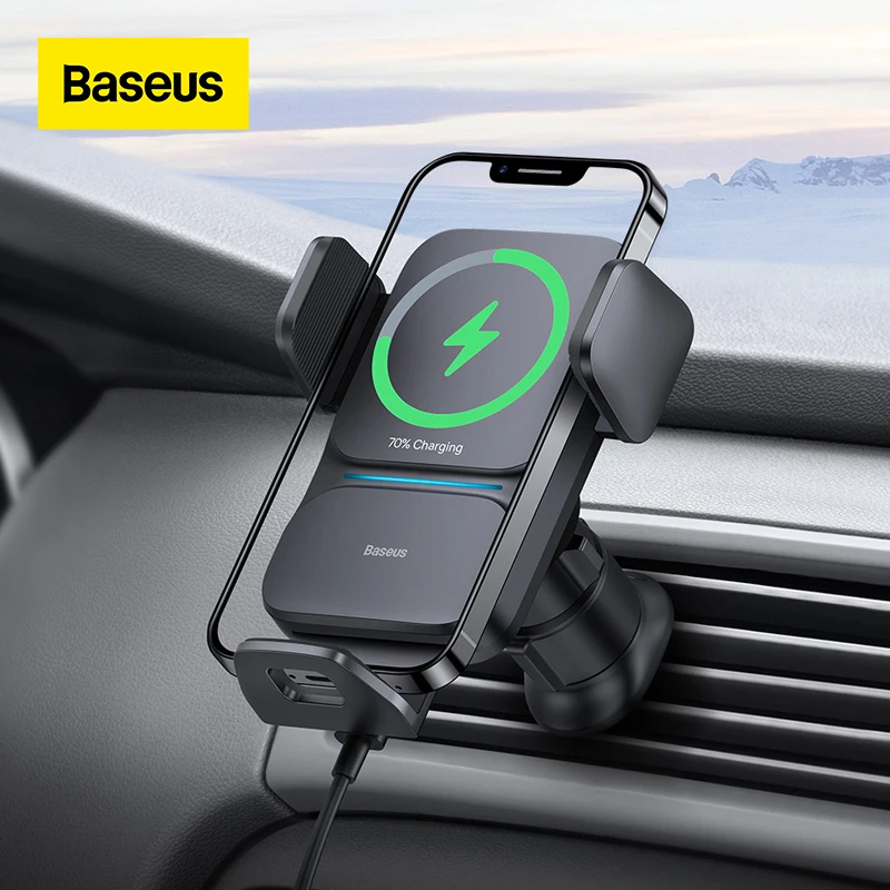 

Baseus Car Mount Stand Wireless Charger 15W Car Phone Holder Air Outlet Holder Wisdom Auto Alignment Car Charger Phone Support
