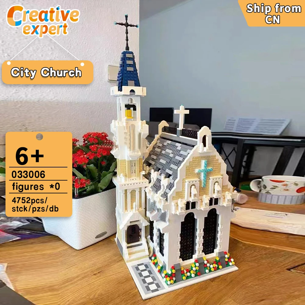 

033006 Creative Expert Moc Medieval City Church Bricks Modular House Famous Architecture Street Views Model Building Block Toys