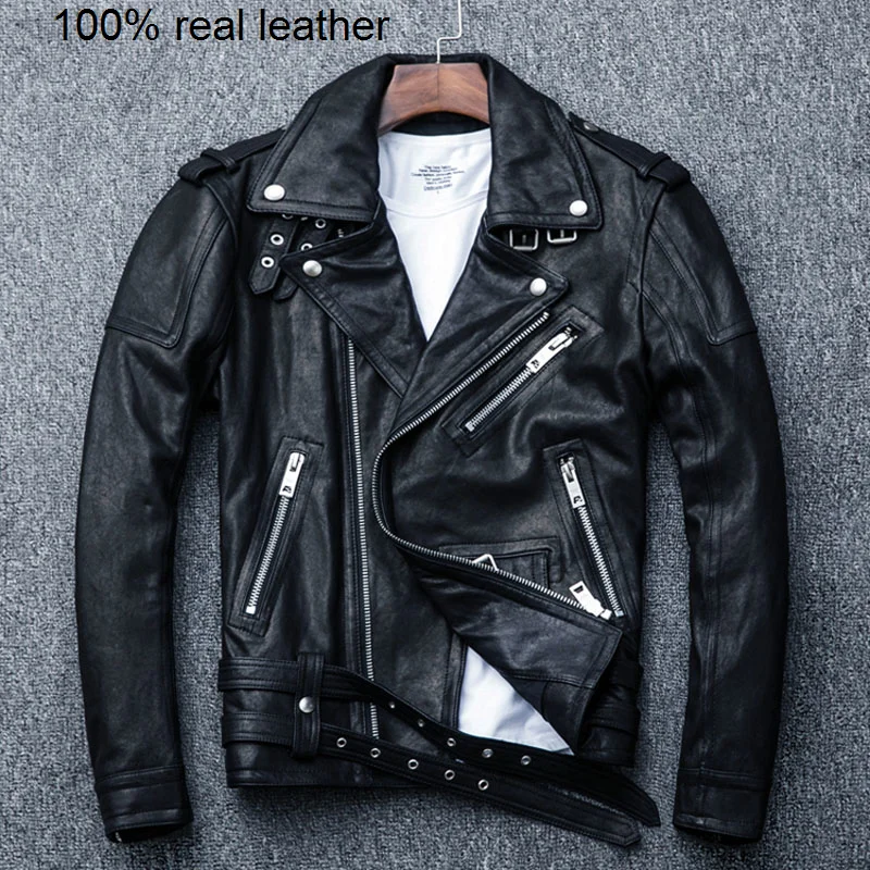 

Мужская мотоциклетная куртка, Черная мягкая байкерская куртка из 100% натуральной дубленой овечьей кожи, одежда для осени, M111